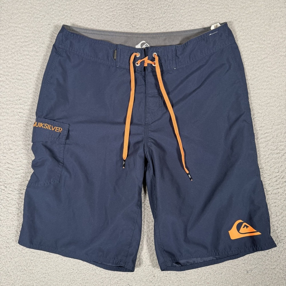 Quiksilver Shorts Mens 31 Blue Boardshorts Swim Surf Beach Logo Pocket Outdoor